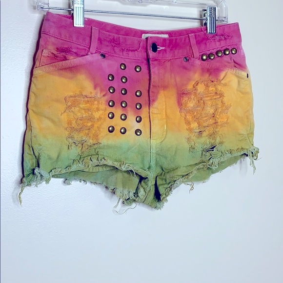 J. Jill Pants - J.Jill | Out Of The Blue Tie Dye Cut Off Short Shorts | Brass Adorned Denim